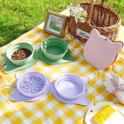 2-in-1 Silicone Pet Folding Double Bowl